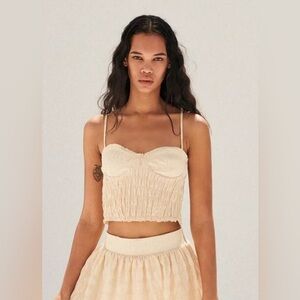 ZARA Textured Gingham Ruched Stretch Bustier Crop Top Size M